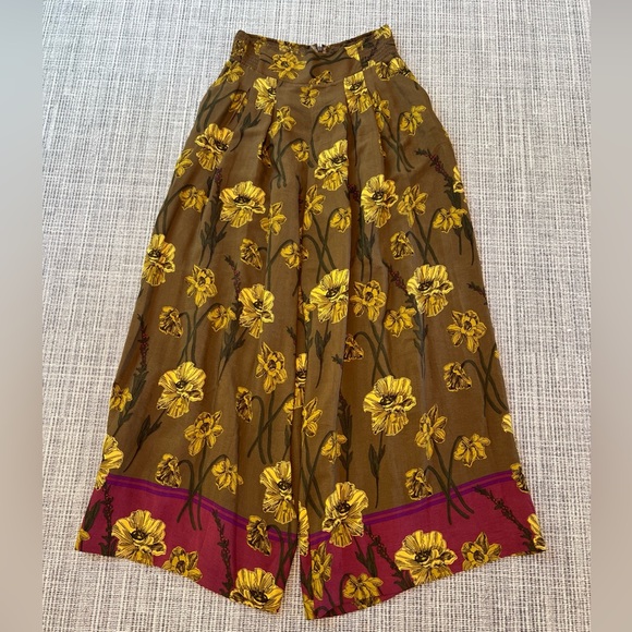 Anthropologie Maeve Pants Brown Terrace Floral Wide Leg Lagenlook size 8 - Picture 6 of 12